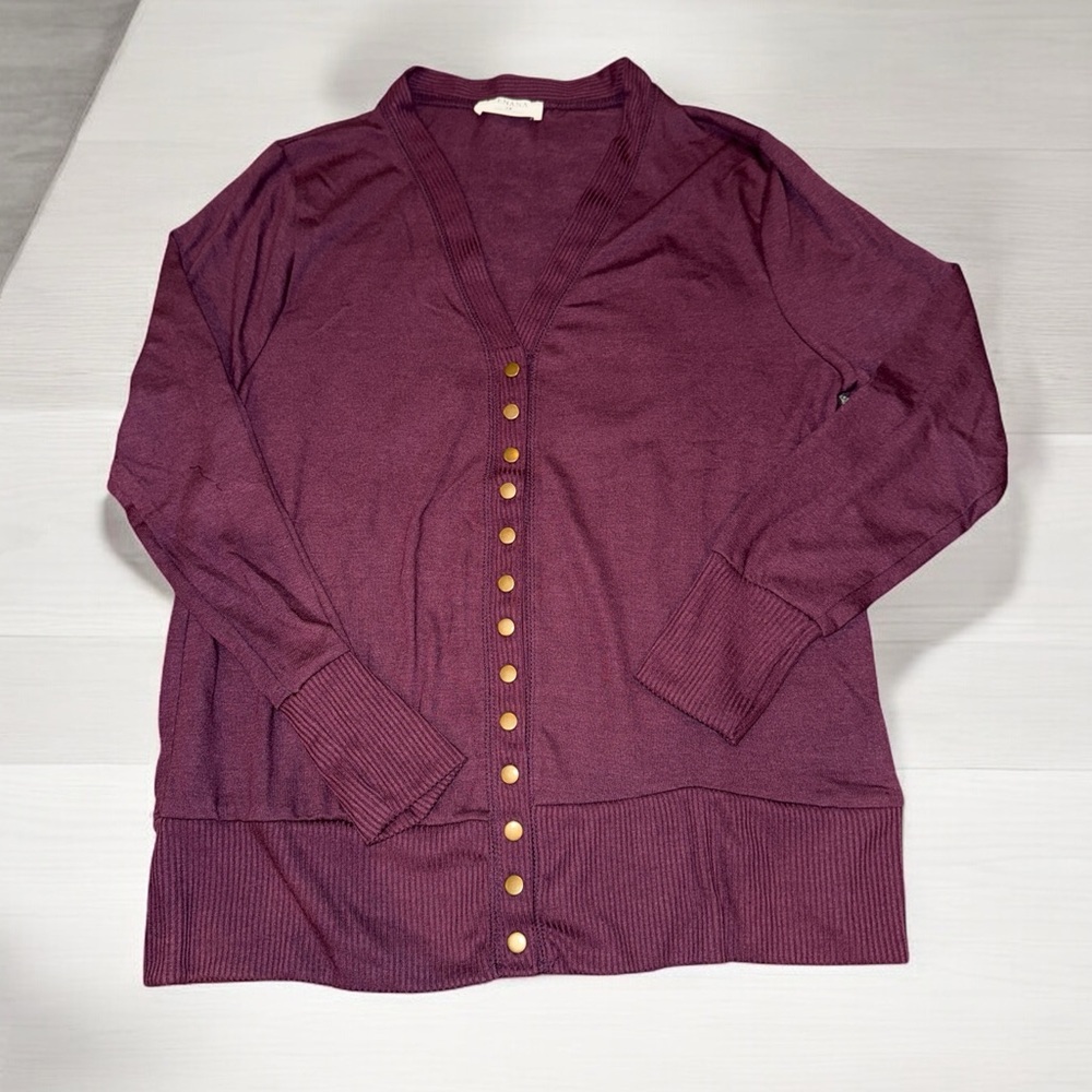 Zenana Outfitters Deep Purple  V-Neck Cardigan Sweater (1X)